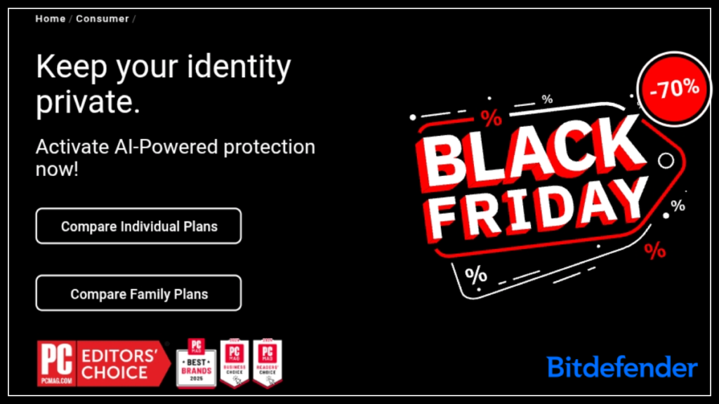 Black Friday sale on identity protection by bitdefender coupon code banner