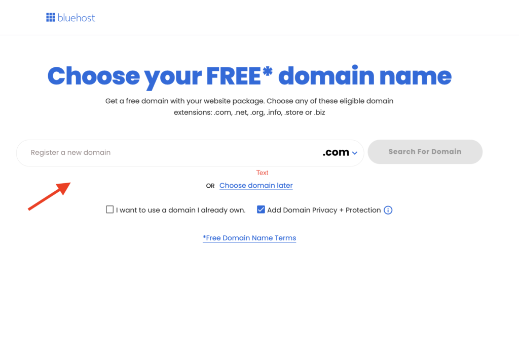 bluehost free domain claim page